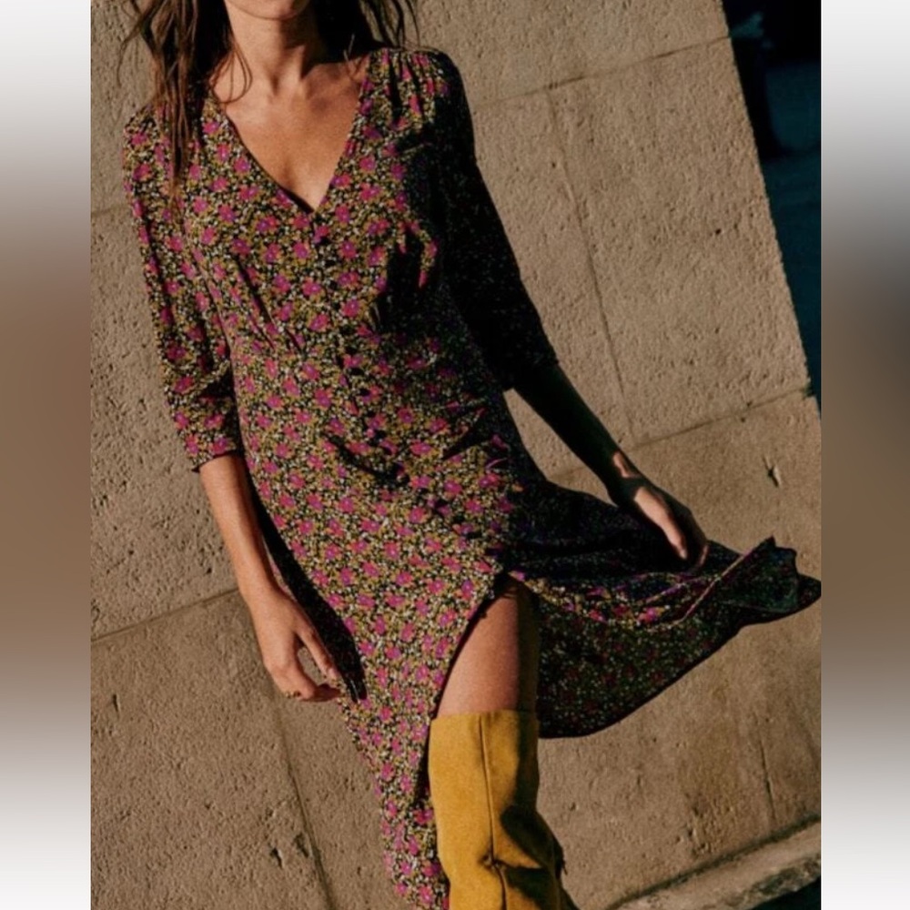 SEZANE Robe Estella Woodland Floral Print Midi Dress Multicolor NWT Size XL